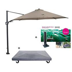 Foto van Garden impressions hawaii zweefparasol ø350 cm donker grijs/taupe incl. verrijdbare voet en parasolhoes