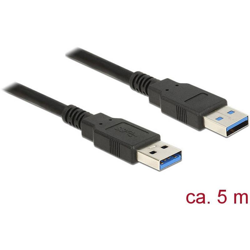 Foto van Delock usb-kabel usb 3.2 gen1 (usb 3.0 / usb 3.1 gen1) usb-a stekker, usb-a stekker 5.00 m zwart vergulde steekcontacten 85064