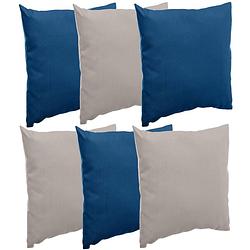 Foto van Bank/sier/tuin kussens voor binnen/buiten set 6x stuks indigo blauw/taupe 40 x 40 cm - sierkussens