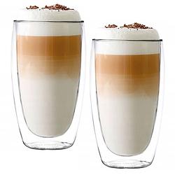 Foto van Luxe latte macchiato glazen dubbelwandig - koffieglazen - cappuccino glazen - theeglas dubbelwandig - 450 ml - set van 2