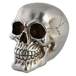 Foto van Out of the blue spaarpot van doodshoofd/skull - polyresin - 15 cm - zilver dark - volwassenen - spaarpotten