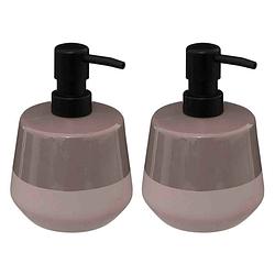 Foto van 2x stuks zeeppompjes/zeepdispensers van keramiek - taupe - 440 ml - zeeppompjes