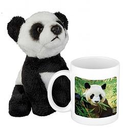 Foto van Cadeauset kind - panda knuffel 15 cm en drinkbeker/mol panda 300 ml - knuffeldier