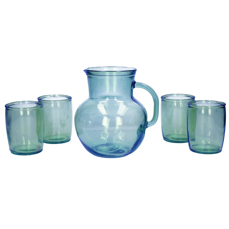 Foto van Glazen drink set blauw met schenkkan en 4 glazen - drinkglazen