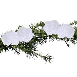 Foto van 4x stuks decoratie bloemen rozen wit op clip 9 cm - kersthangers
