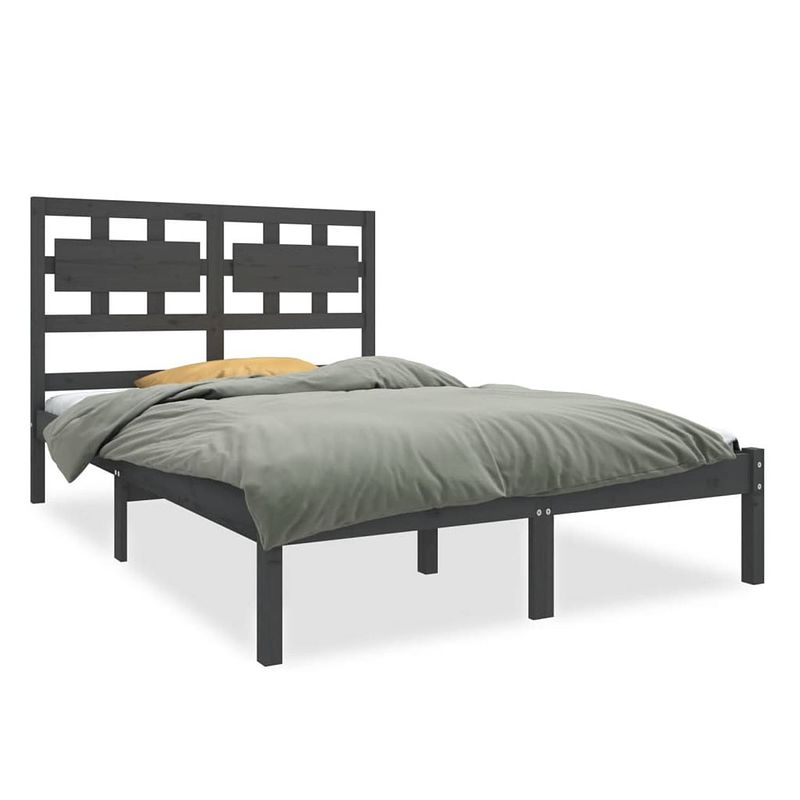 Foto van The living store houten bedframe - 195.5 x 125.5 x 100 cm - grijs