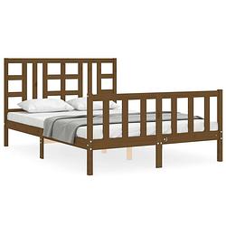 Foto van The living store grenenhouten bedframe - massief grenen - 205.5 x 155.5 x 100 cm - honingbruin - 150 x 200 cm (5ft king