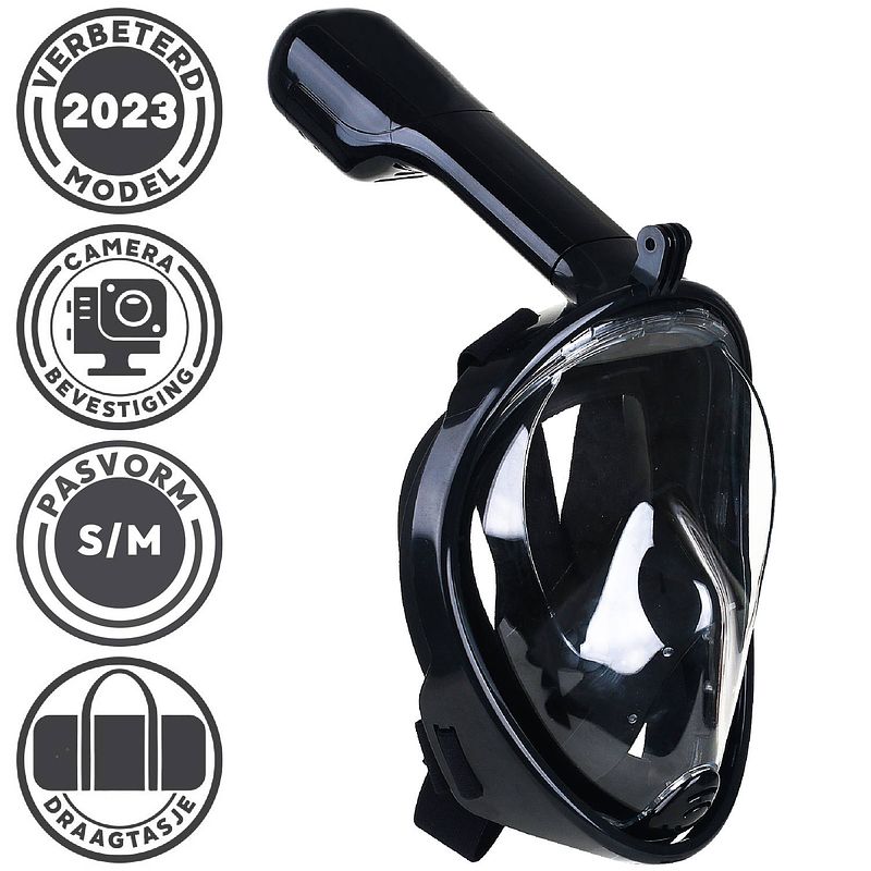 Foto van Gadgy duikmasker full face s/m - duikbril met snorkel - snorkelset volwassenen - zwart - snorkelmaskers