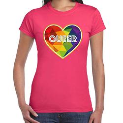 Foto van Bellatio decorations gay pride t-shirt - dames - roze - queer - lhbtiq l - feestshirts