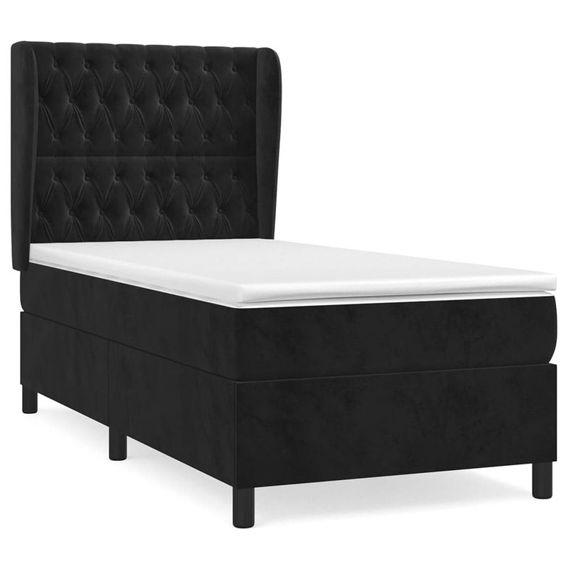 Foto van The living store boxspringbed - pocketvering matras - middelharde ondersteuning - fluweel - zwart - 193 x 93 x 118/128