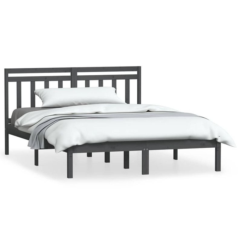 Foto van The living store bedframe - grenenhout - king size - grijs - 205.5 x 156 x 100 cm