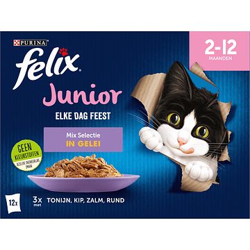 Foto van Felix® elke dag feest junior mix selectie in gelei kattenvoer 12 x 85g bij jumbo