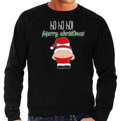 Foto van Bellatio decorations foute kersttrui/sweater heren - kerstman - zwart - merry christmas 2xl - kerst truien