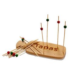 Foto van Bamboe houten tapas/snack serveerplank met 10 prikkers - serveerplanken