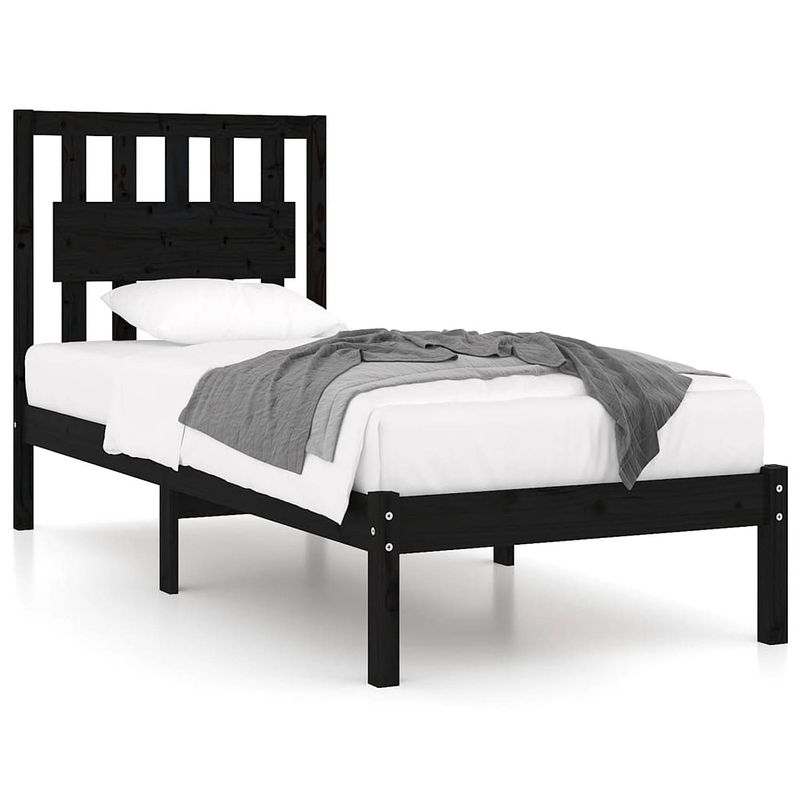 Foto van The living store houten bedframe - klassiek - 92 x 195 x 31 cm - zwart