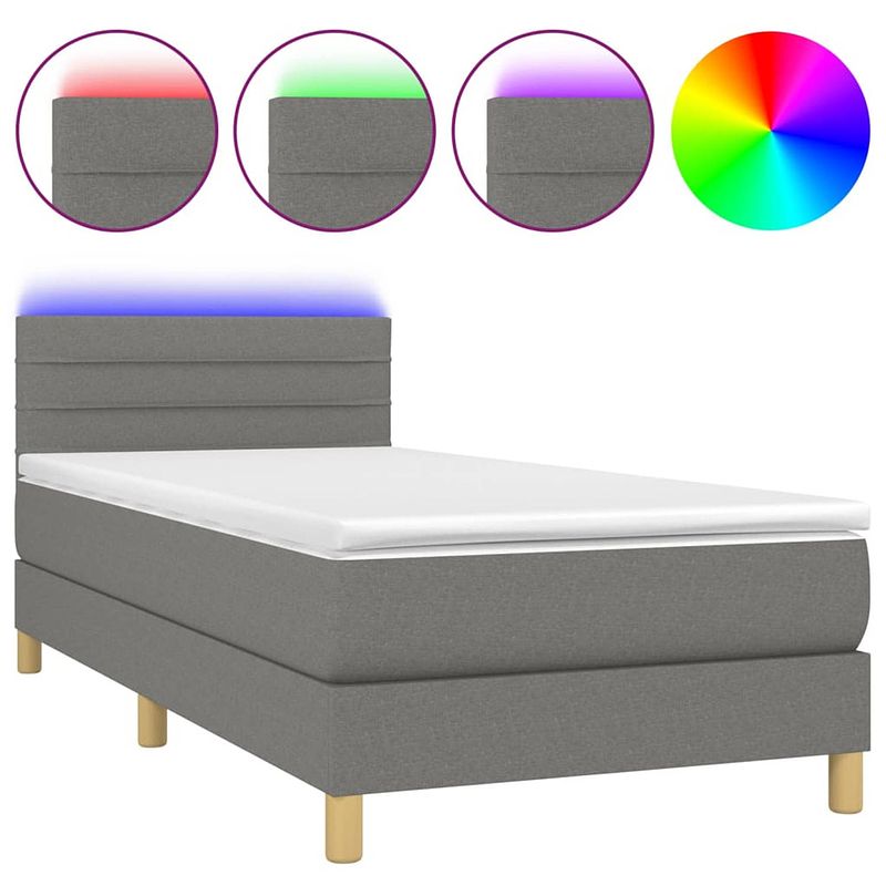 Foto van The living store bed - boxspring met matras en led - 193 x 90 x 78/88 cm - donkergrijs - duurzaam materiaal - praktisch