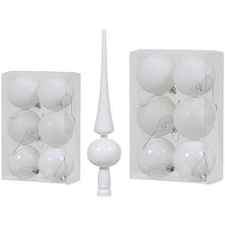 Foto van Kerstversiering set kerstballen met piek wit 6 - 8 cm - pakket van 36x stuks - kerstbal