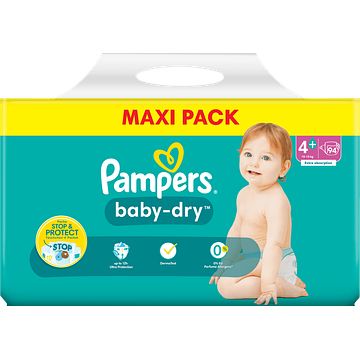 Foto van Pampers babydry maat 4+, 94 luiers, tot 12 uur bescherming, 10kg15kg bij jumbo