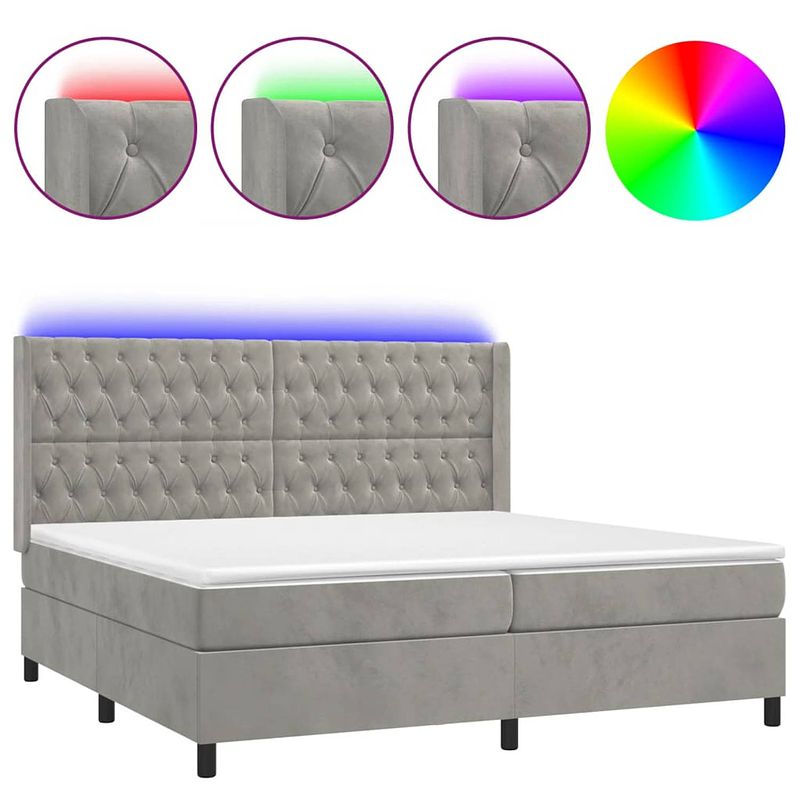 Foto van The living store boxspring - led verlichting - fluwelen stof - verstelbaar hoofdbord - pocketvering matras -