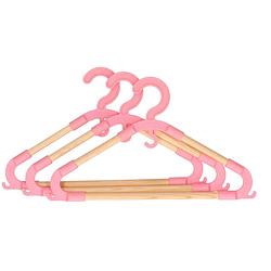 Foto van Storage solutions kledinghangers voor kinderen - 3x - kunststof/hout - roze - sterke kwaliteit - kledinghangers
