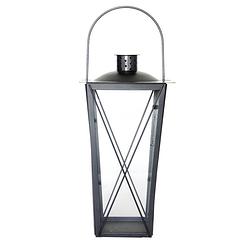 Foto van Zilveren tuin lantaarn/windlicht van ijzer 20 x 20 x 40 cm - lantaarns