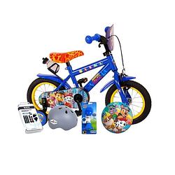 Foto van Volare kinderfiets paw patrol - 12 inch - blauw - twee handremmen - met fietshelm + accessoires