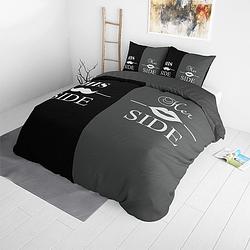 Foto van Sleeptime essentials his and her side - zwart/grijs dekbedovertrek lits-jumeaux (240 x 220 cm + 2 kussenslopen) dekbedovertrek