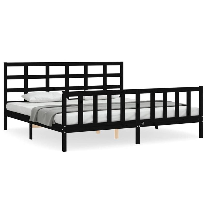 Foto van The living store bedframe grenenhout zwart - 205.5 x 205.5 cm - multiplex lattenbodem