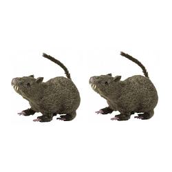 Foto van Set van 2x stuks harige horror decoratie rat bruin 21 cm - feestdecoratievoorwerp