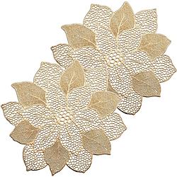 Foto van Placemats bloemen vorm - 8x - kunststof - 49 x 47 cm - goud - placemats
