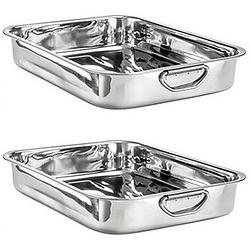 Foto van 2x ovenschotels ovenschalen stainless steel 35 x 26 cm - ovenschalen