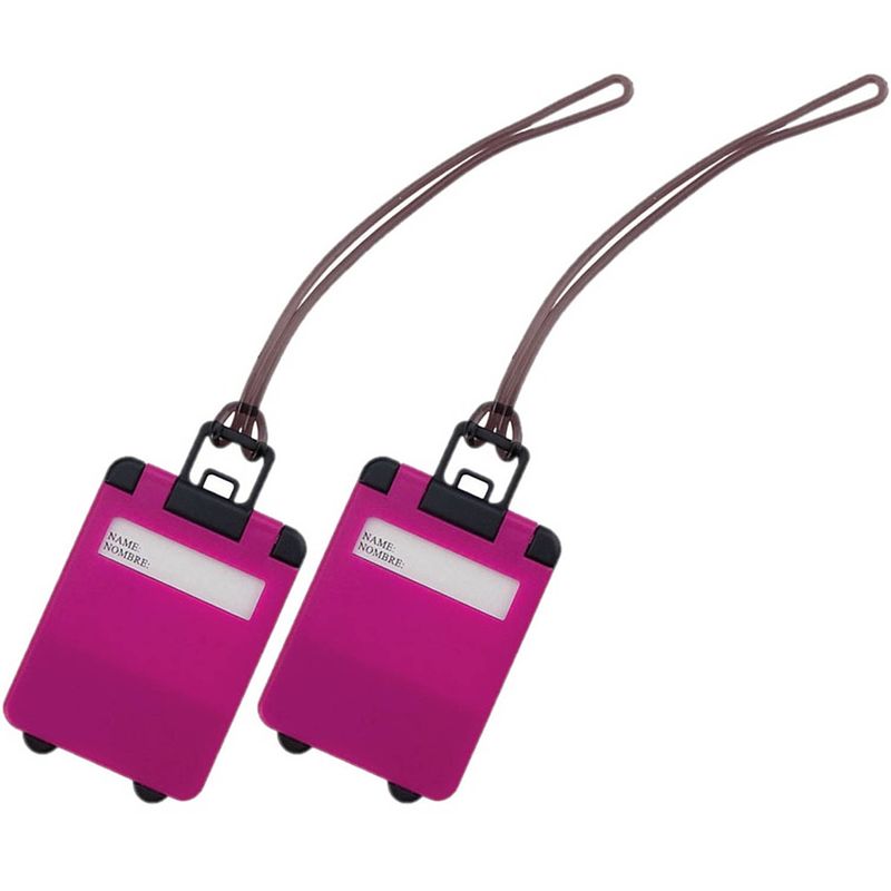 Foto van Pakket van 2x stuks kofferlabels fuchsia roze 9,5 cm - reiskoffer reisaccessoire