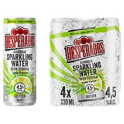 Foto van 2 blikjes a 250330 ml of 2 verpakkingen met 4 of 6 blikjes | desperados alcoholic sparkling water lime twist seltzer blik 4 x 330ml aanbieding bij jumbo