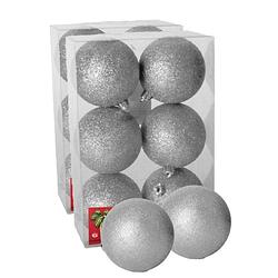 Foto van 12x stuks kerstballen zilver glitters kunststof 4 cm - kerstbal