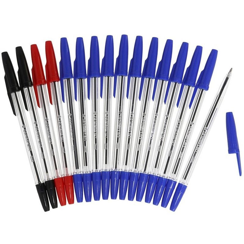 Foto van Gerimport balpennen 16,5 cm blauw/rood/zwart 16 stuks