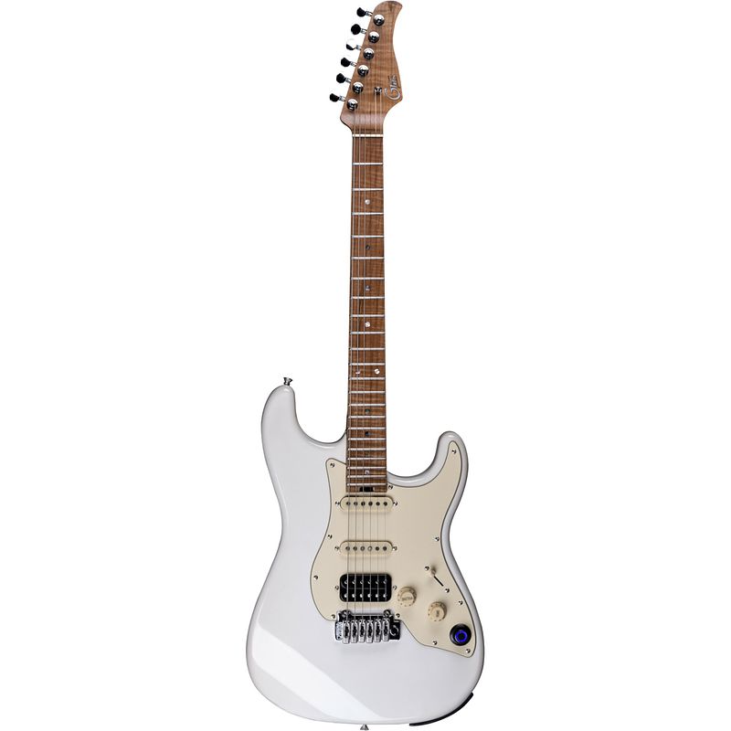 Foto van Mooer gtrs guitars professional 801 olympic white intelligent guitar met gigbag