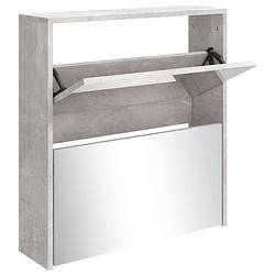 Foto van The living store schoenenkast met spiegel 2-laags 63x17x67 cm betongrijs - schoenenkast