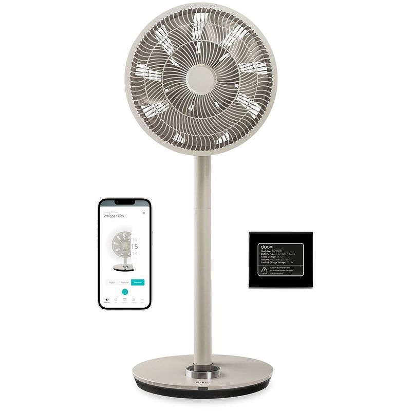 Foto van Duux dxcf56 whisper flex smart fan with battery pack statiefventilator beige