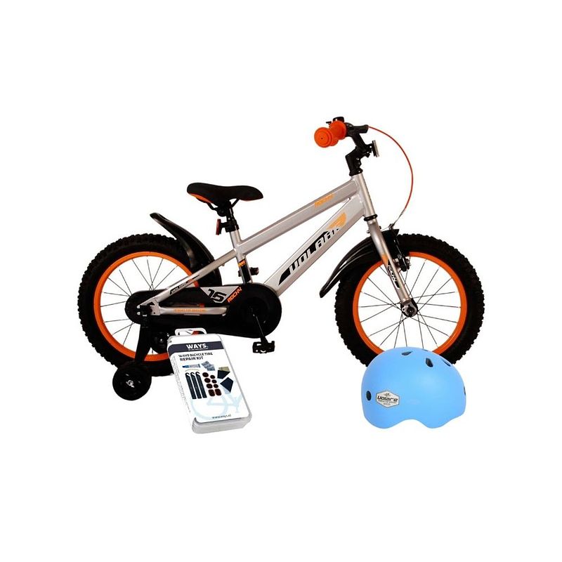 Foto van Volare kinderfiets rocky - 18 inch - grijs - inclusief fietshelm & accessoires