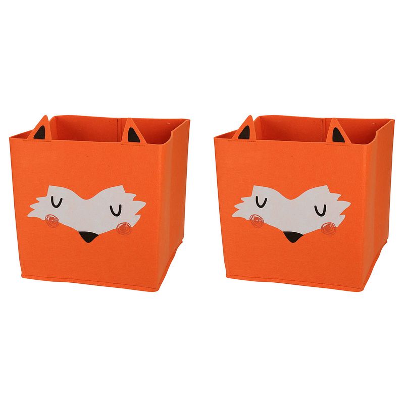 Foto van 2x stuks opbergmand vilt kinderkamer - dieren thema vos - 32 x 32 x 32 cm - opbergmanden