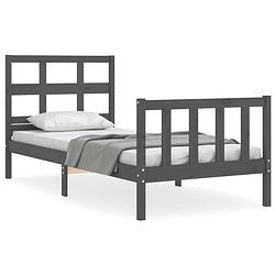 Foto van The living store bed frame grenenhout grijs - 205.5 x 95.5 x 100 cm - multiplex lattenbodem