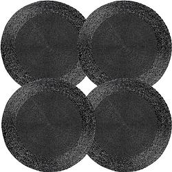 Foto van Placemats - rond - 30 cm - 4 stuks - onderlegger - hitte bestendig - zwart - luxe uitstraling beaded placemat