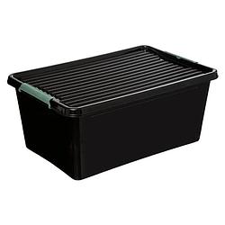Foto van Opslagbak/organizer met deksel kunststof 75 liter 76 x 39 x 35 cm zwart - opbergbox