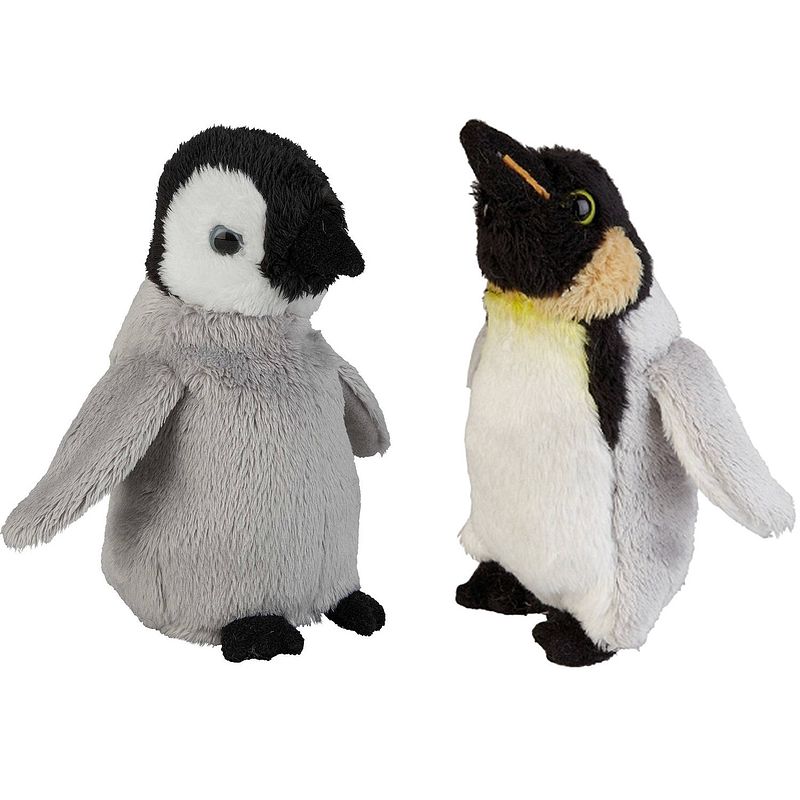 Foto van Zuidpool serie pluche knuffels 2x stuks - pinguin met kuiken van 15 cm - vogel knuffels