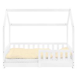 Foto van Kinderbed met uitvalbeveiliging lattenbodem en dak 70x140 cm wit grenen hout ml-design