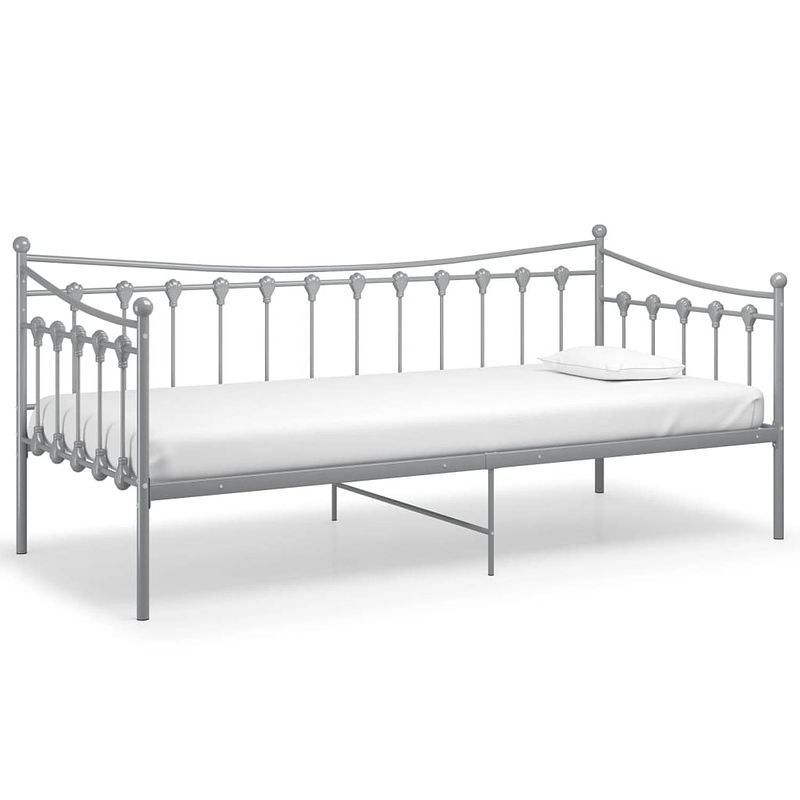 Foto van The living store bedbank-basic - grijs - 206x95x91.5 cm (lxbxh) - zijplank - stevige metalen constructie