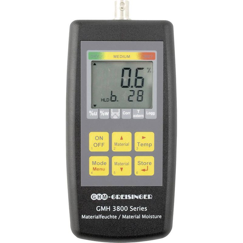 Foto van Greisinger gmh3831 materiaalvochtmeter meetbereik bouwvochtigheid 0 tot 100 %vol. meetbereik houtvochtigheid (bereik) 0 tot 100 %vol. temperatuurmeting, voor