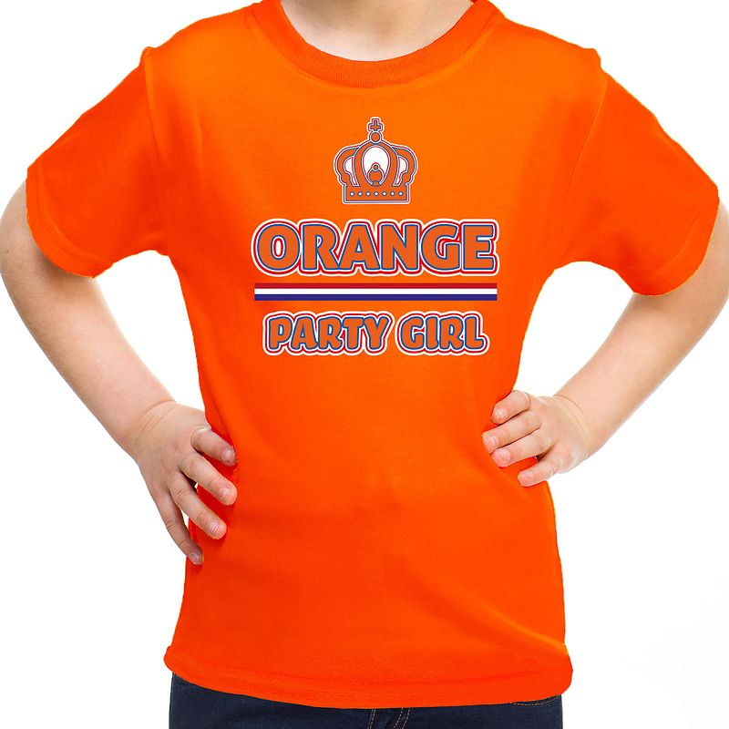 Foto van Oranje koningsdag t-shirt - orange party girl - voor meisjes 146-152 (l) - feestshirts