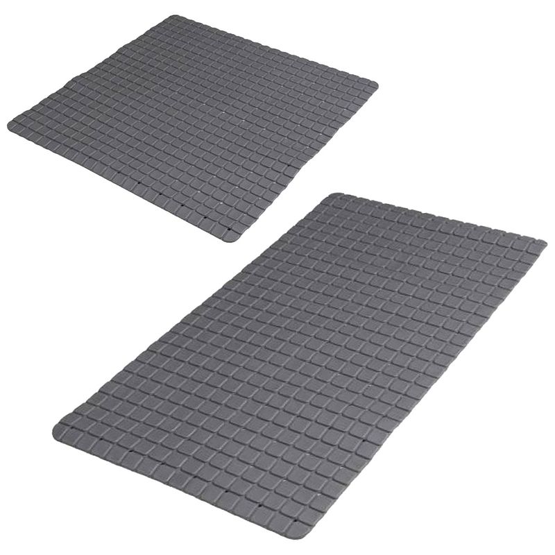 Foto van Urban living douche/badkamer anti-slip matten set - 2x stuks - rubber - antraciet - badmatjes