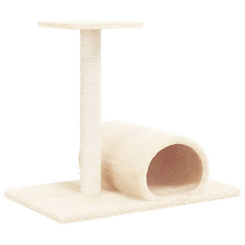 Foto van The living store kattenmeubel - tunnel en platform - extra dik pluche - natuurlijke sisal - 60 x 34.5 x 50 cm - crème